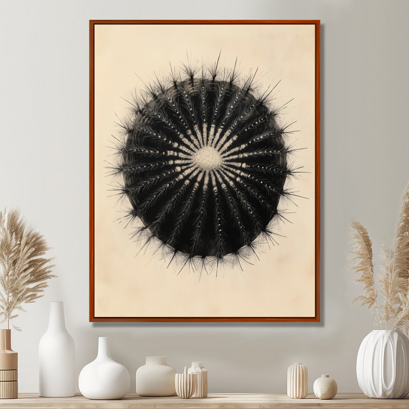 Décoration murale encadrée Black Barrel Bloom - Cactus, H 32 po x l 16 po, Cadre flottant brun
