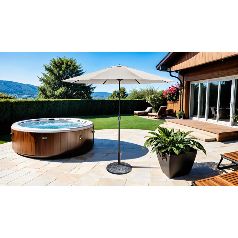Parasol d'extérieur + base ronde 21 po, H 101 po x l 132 po x P 132 po, Beige