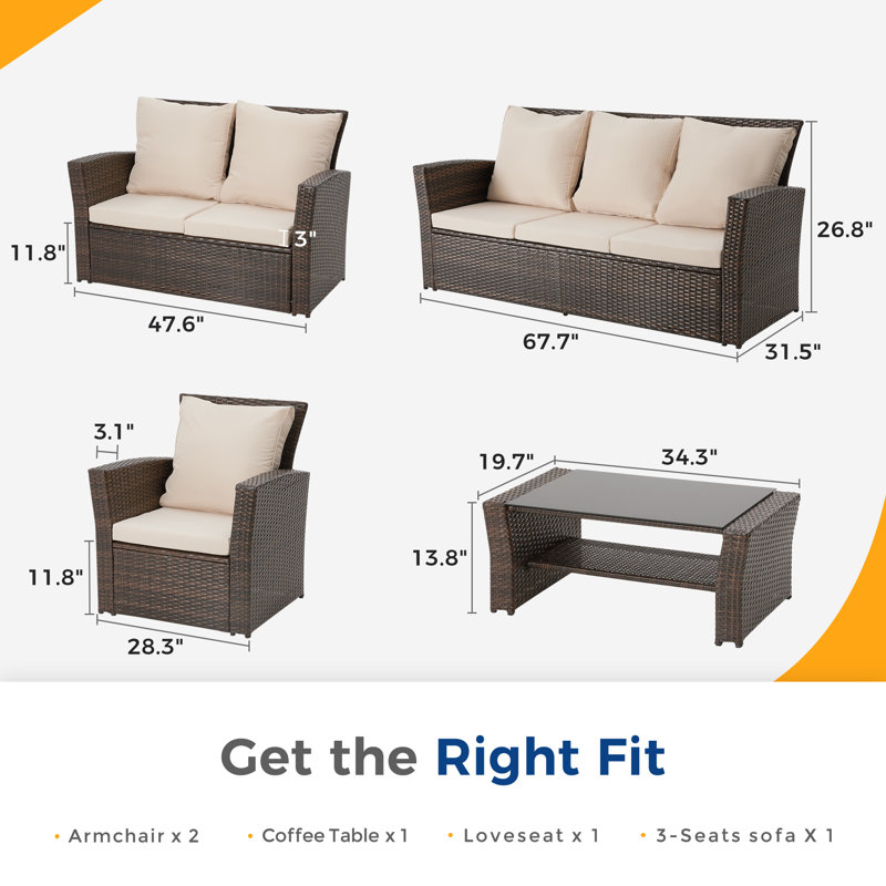 7-Person Wicker Patio Furniture Set With Cushions, Beige