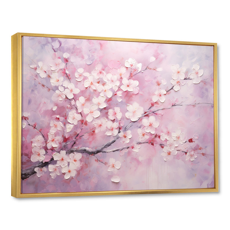 Minimalisme cerisier rose sur toile, H 12 po x l 20 po x P 1 po, Cadre flottant doré