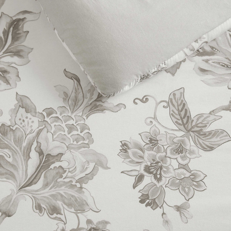 Martha Stewart Avery Floral Cotton Grey Comforter Set, Twin Comforter + 1 Standard Sham