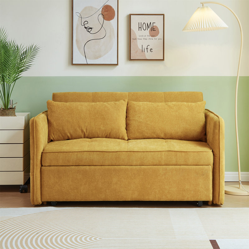 Canapé-lit à accoudoirs en chenille 53,5 po, Chenille jaune