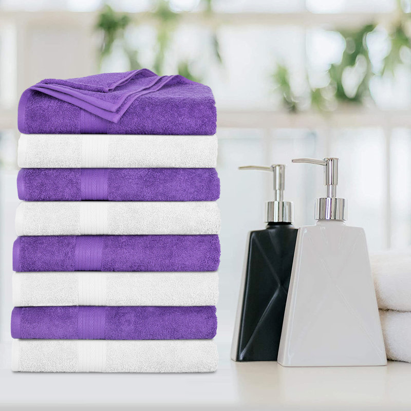 Serviettes de bain 100% coton 600 g / m², Blanc / mauve