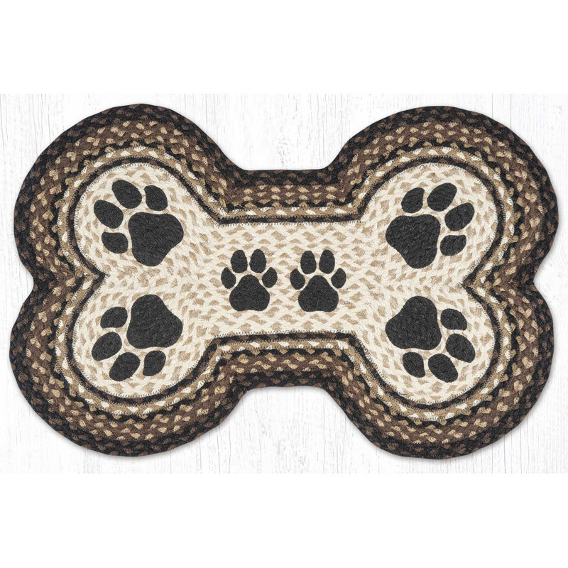 Earth Rugs Paw Prints Farmhouse Dog Bone Braided Handcrafted Jute Rug, 18"x28"