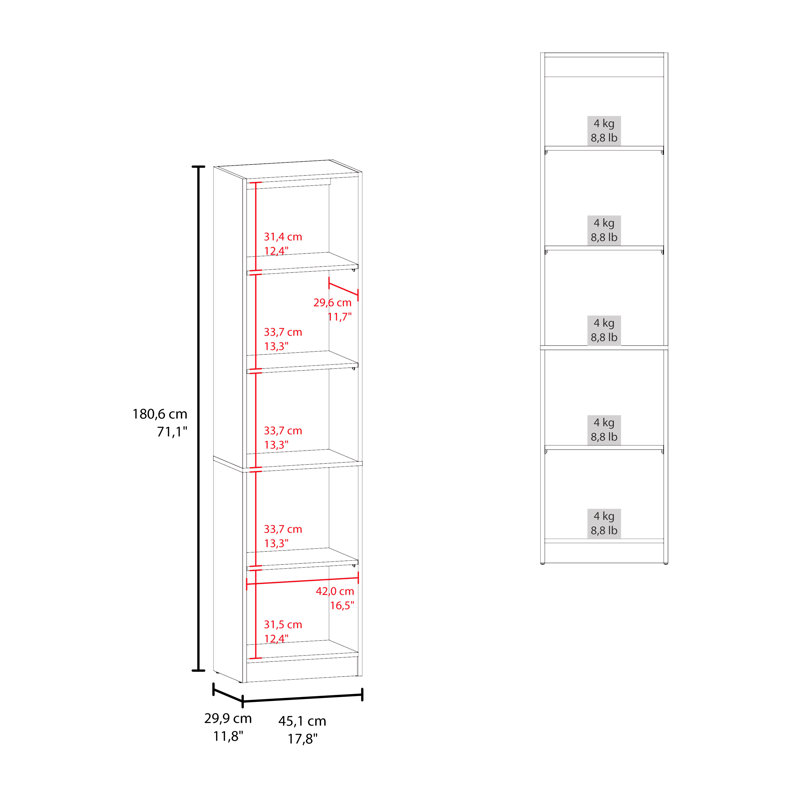 Natural Oak And White 5-Shelf Bookcase With Open Storage, (5 Shelves) 71.7"H x 17.8"W x 11.8"D