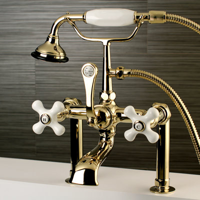 Kingston Brass Aqua Vintage Three-Handle 2-Hole Deck Mount Clawfoot Tub Faucet with Hand Shower