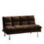 Lit futon en microfibre de style contemporain brun foncé, pieds et support supplémentaire, conversion facile et rapide, lit à 2 places avec pieds, support pour siège lisse