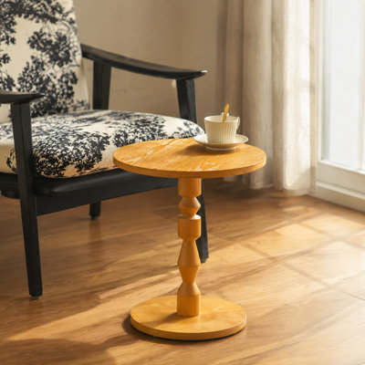 Table d'appoint ronde avec plateau en panneau de fibres à densité moyenne résistant à l'usure et piédestal robuste en bois massif, table d'appoint polyvalente pour les espaces de vie, design minimaliste moderne de style Mid-Century idéal pour contenir des boissons, un petit décor et des articles essentiels quotidiens