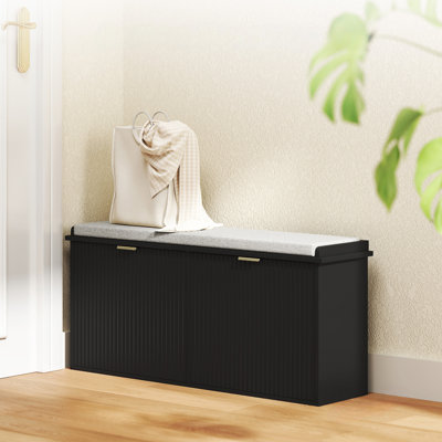 Shoe Storage Bench With Padded Seat Cushion And Flip-Drawer, Entryway Bench, Shoe Cabinet, 40.9X10.2X18.7 Inches by Red Barrel Studio