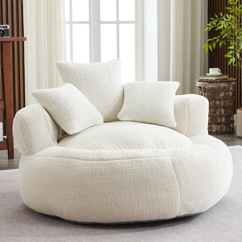 Daveen Small Size Bean Bag Chair, White Chenille