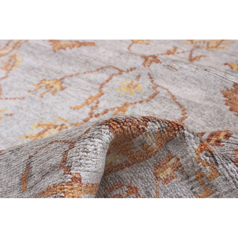 Tapis gris clair/orange 5 pi x 8 pi noué la à la main one-of-kind Sepulveda