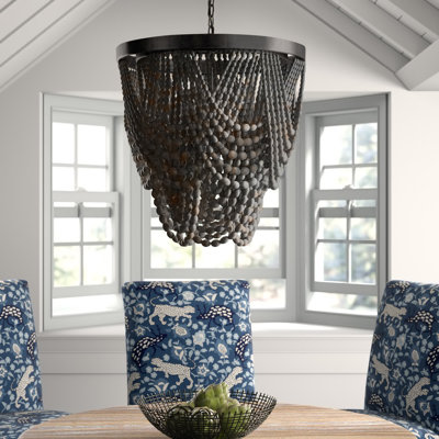 2-Tier Draped Wood Bead Chandelier