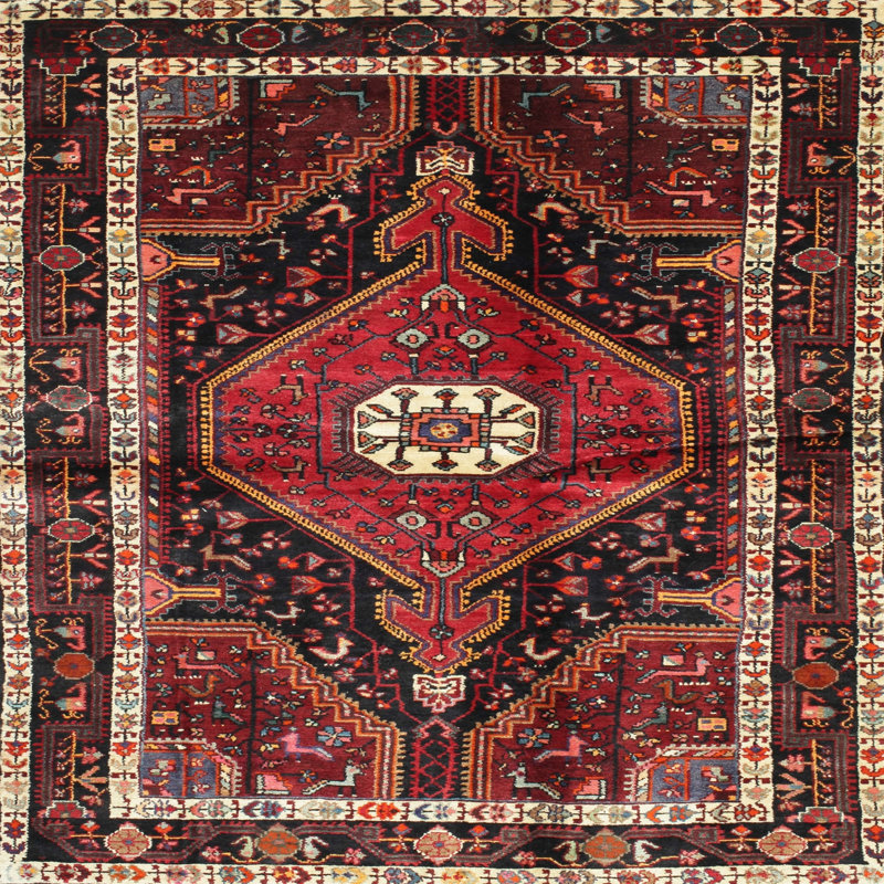 Tapis traditionnel rouge / noir, Rond 8 pi