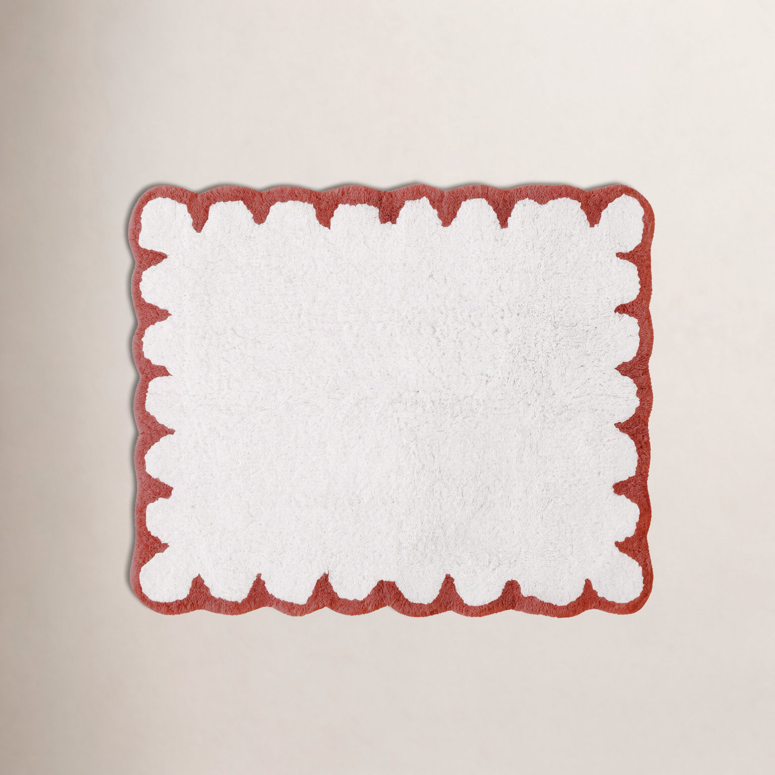 Scallop Cotton Bath Rug, Red
