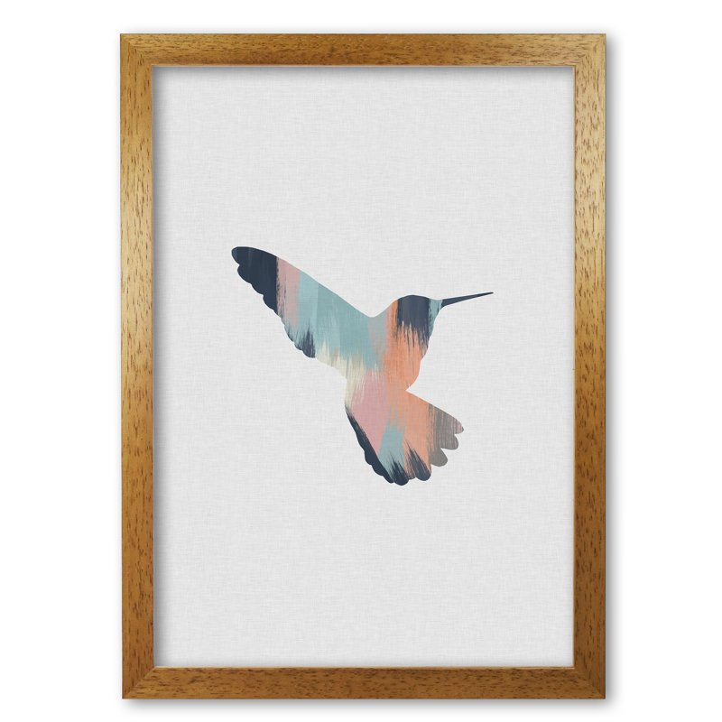 Pastel Hummingbird II - Print, 30 cm H x 21 cm W x 5 cm D, Honey Oak Frame