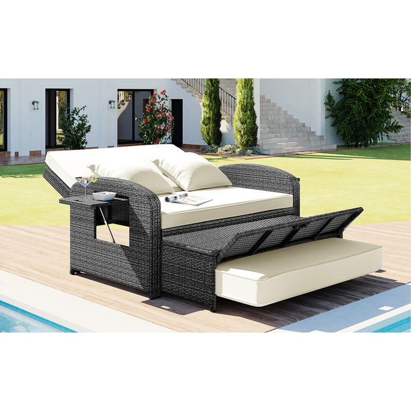 White Pe Reclining With Adjustable Back And Storage Function - Outdoor 2 Daybed - Fabric Lounge,, White