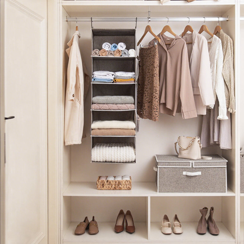 Étagère de rangement à 5 tablettes, spéciale pour l'organisation et le rangement des vêtements, P 13 po x l 15 po x H 47,75 po, gris