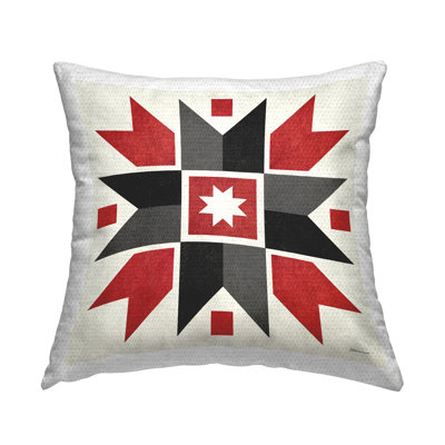 Red Quilt Block Geometric Outdoor Printed Pillow by Stephanie Workman Marrott