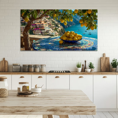 Lemon Wall Art, Mediterranean Kitchen Wall Decor, Vintage Italian Lemon Canvas Wall Art for Dining Room, Fruit Art Poster for Wall Art Kitchen, Wall Pictures for Kitchen Framed Ready to Hang 30" × 60"