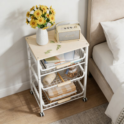 4-Layer Fruit Basket Kitchen Food Organizer, Stackable Storage Cart With Desktop, Pull-Out Hollow Metal Basket, Sliding Out Storage, White