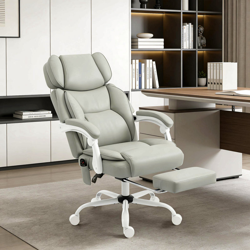 Computer Chair, Massage Chair, High Back Chair, Office Chair, White, Light Gray