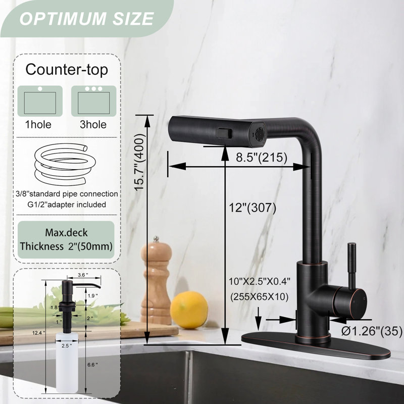 Single-Handle High Arc Kitchen Faucet with Pull Down Sprayer and Soap Dispenser, Oil Rubbed Bronze