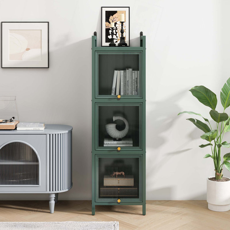 Armoire de porte moderne en verre à trois niveaux avec rangement à quatre niveaux, pour le hall d'entrée, la salle de bain et la salle à manger
