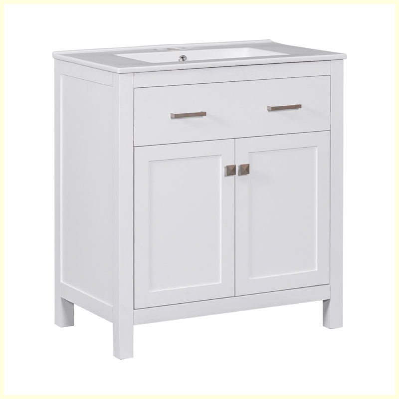 Meuble-lavabo moderne avec lavabo en céramique et tablette, Blanc
