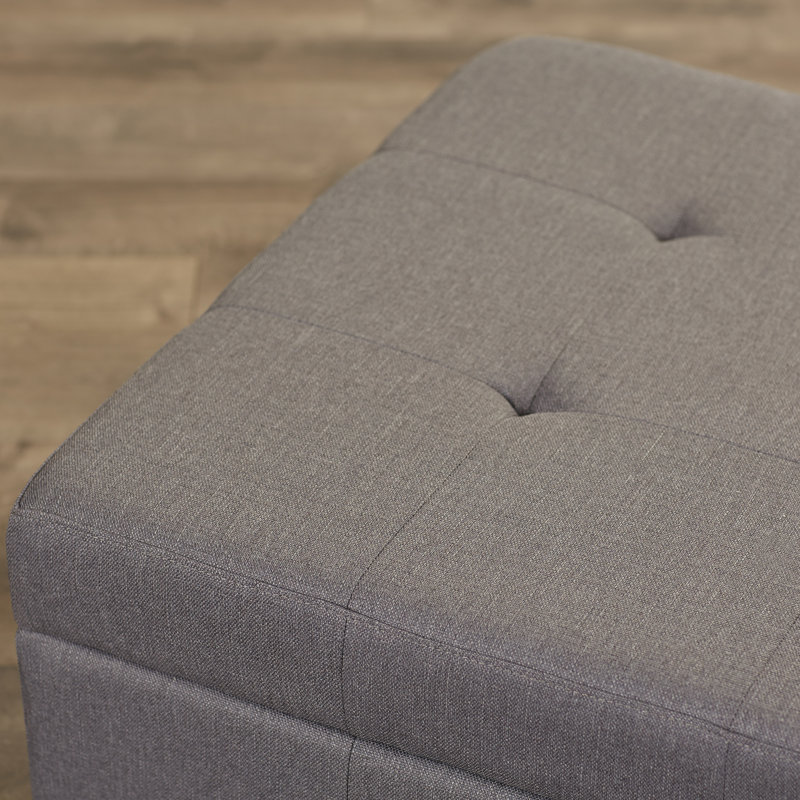 Upholstered Ottoman, Brown Gray Linen