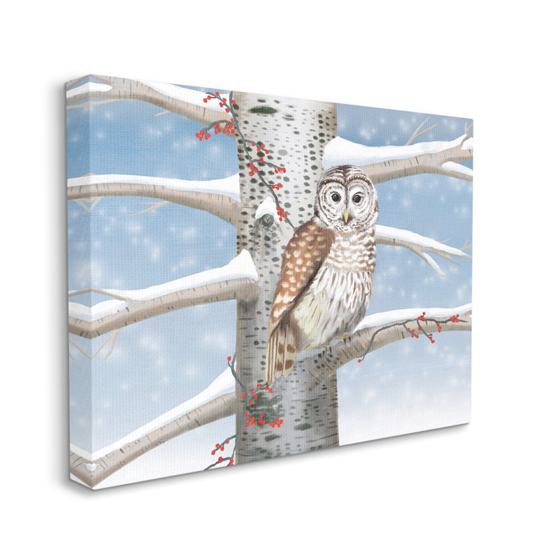 «Snowy Birch Tree Owl», impression sur toile, H 30 po x l 40 po x P 1,5 po