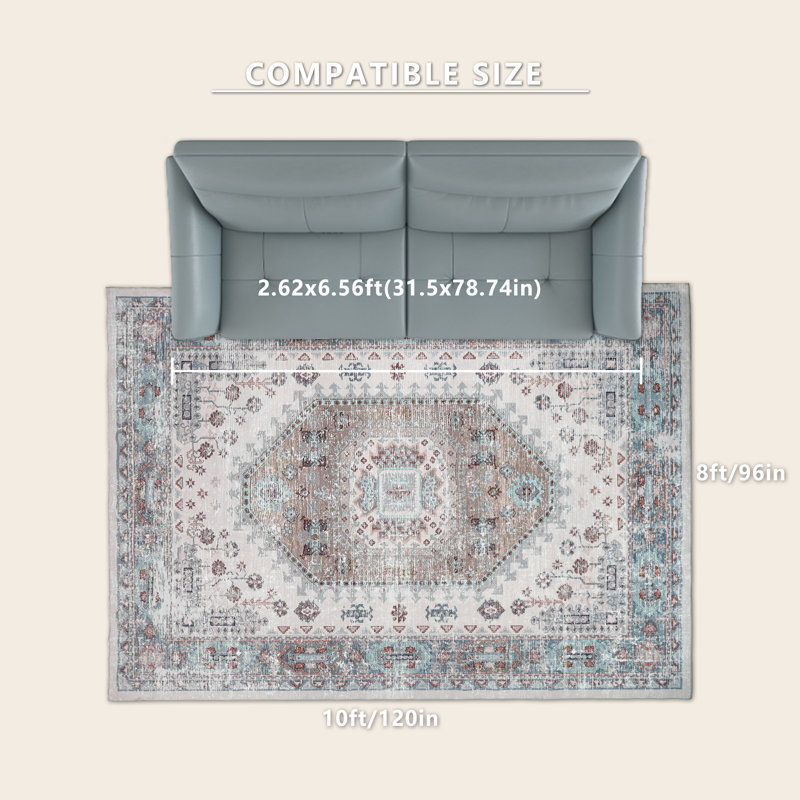 Boho Vintage Medallion Area Rug - Distressed Persian Style Soft Crystal Velvet Carpet For Living Room Bedroom