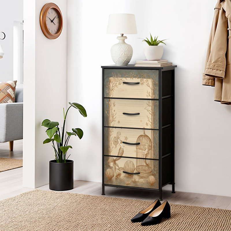 4 Drawer Dresser for Bedroom, Narrow Chest of Drawers, Wooden Top and Study Iron Frame 18"x37.5"-(WxH)