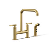 Kohler Purist® Two Handle Deck-Mounted Bridge Kitchen Sink Faucet with Pull Out Side Sprayer