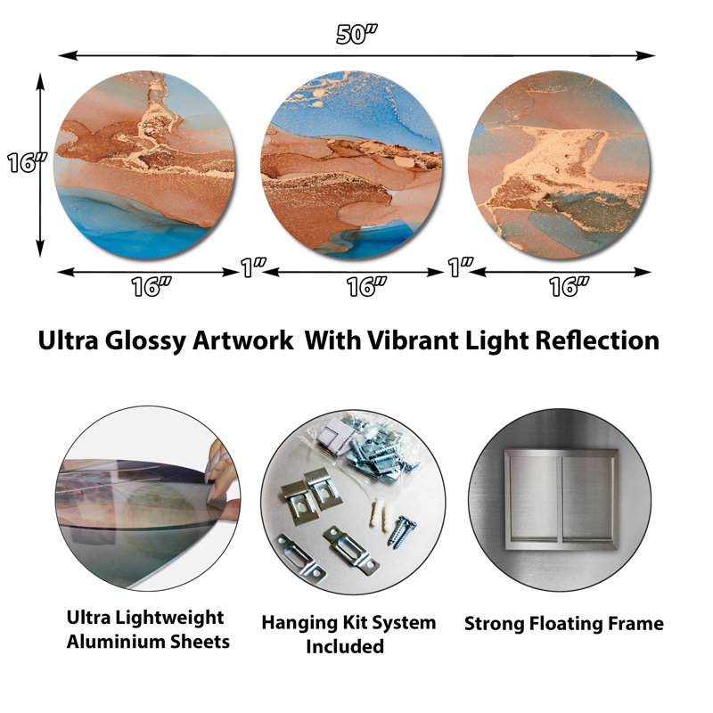 Ensemble de 3 décorations murales en métal fluides de luxe 3 pièces