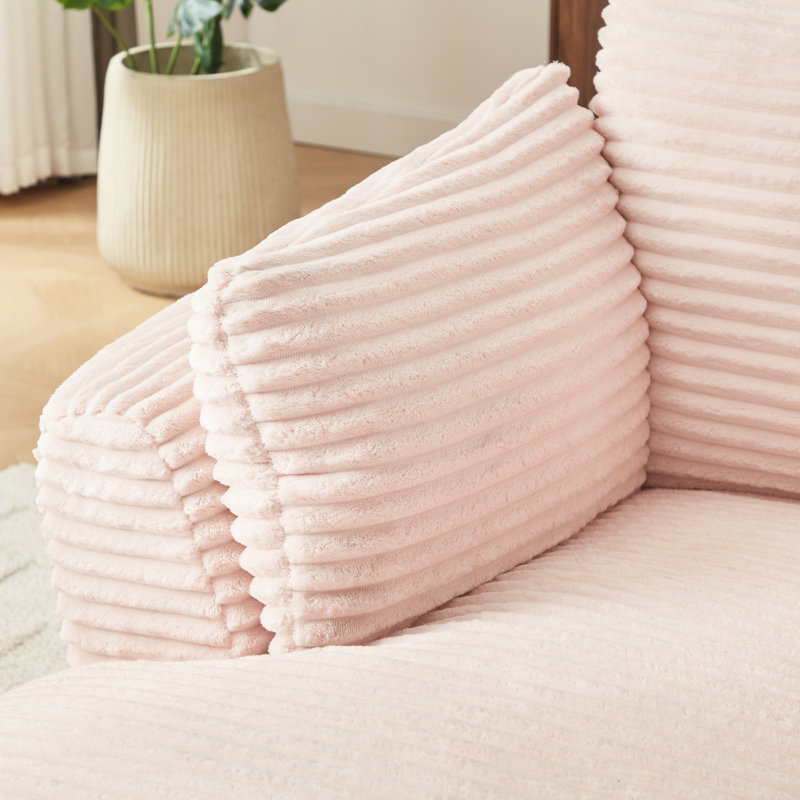 Très grand canapé en velours côtelé rose, sans assemblage, esthétique moderne pour chaise longue à siège simple, doux au toucher, espaces intérieurs idéaux