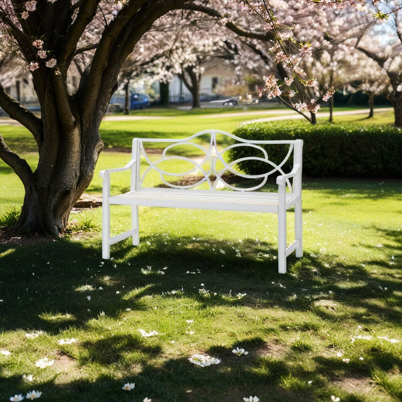 White Balcony Bench - Metal Frame With And Armrest, Weather For , Yard, Porch, Balcony, Seats 2 3 Persons Outdoor Garden In Strong