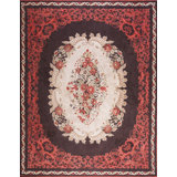 Large Room Size Ivory Center Antique European Influence Floral Patterned American Hooked Carpet
