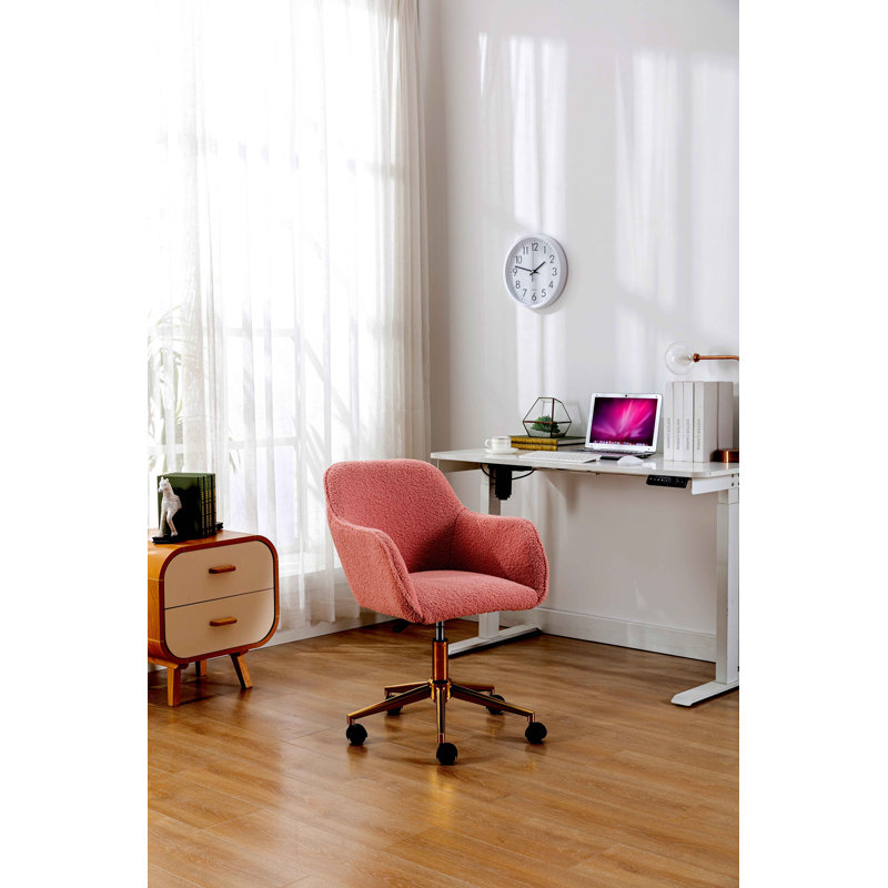 Chaise de bureau Lekayla, Peluche rose foncé