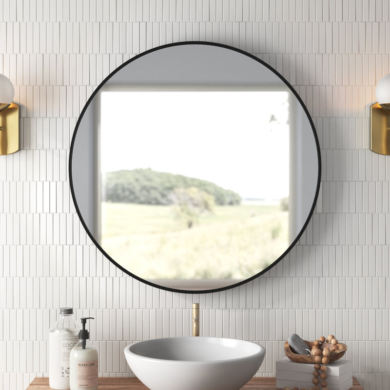 Rouillard Metal Round Mirror, Black, 28" x 28"