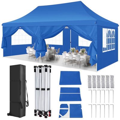 Auvent l 118 po x P 118 po avec 6 parois latérales - hauteur réglable, imperméable et résistante aux rayons UV, comprend sac de transport, sacs de sable, piquets et cordes pour fêtes et utilisation commerciale
