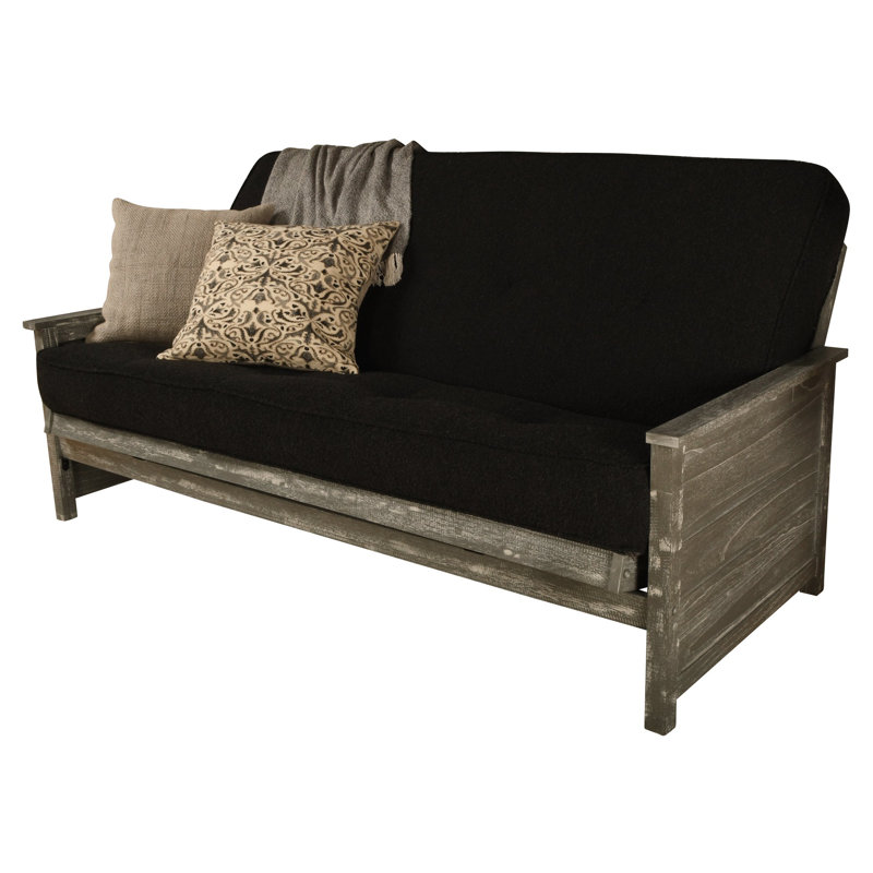 Futon de lit double avec matelas Anders, Gris patiné, Canton - noir