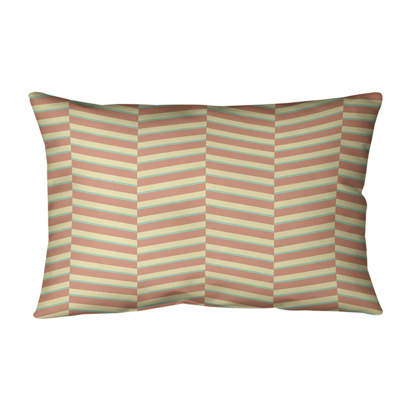 Coussin lombaire à rayures fracturées, Polyester / Bourre en polyester, Vert / orange / jaune, H 14 po x l 20 po