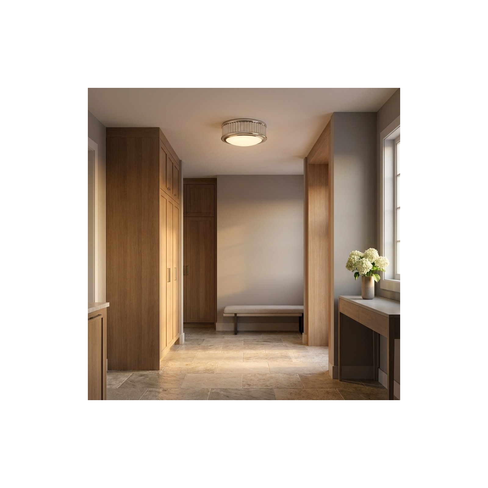 Rigsby Flush Mount, Polished Nickel, 2" H x 5" W x 5" D