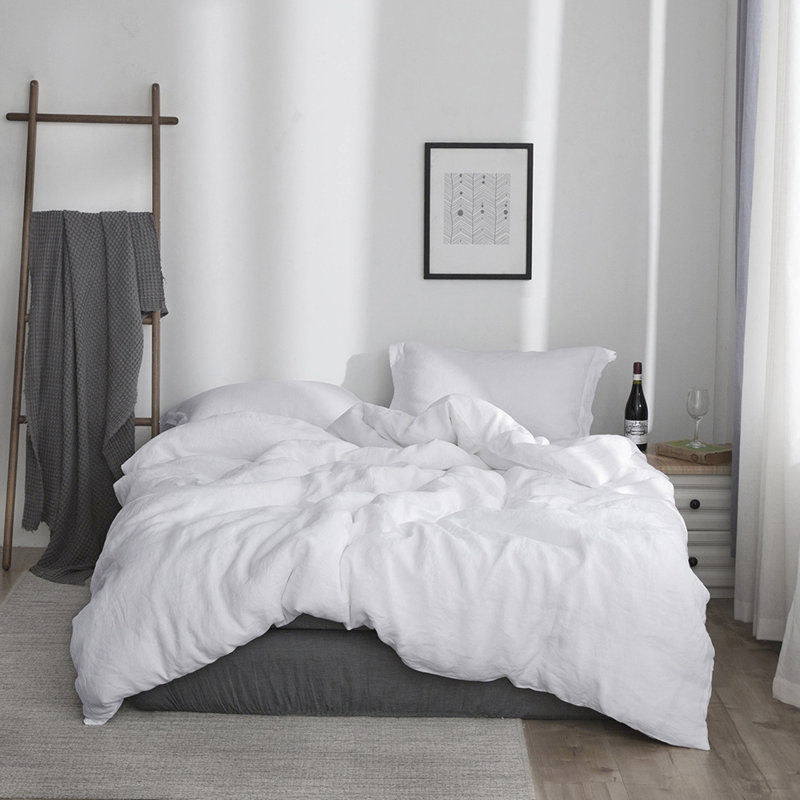 100% Linen Duvet Cover Set, Queen Duvet Cover + 2 pillowcases, White