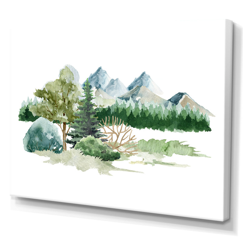 «Trees Bush Grass In Wild Landscape», peinture sur toile, H 12 po x l 20 po x P 1 po, Toile tendue