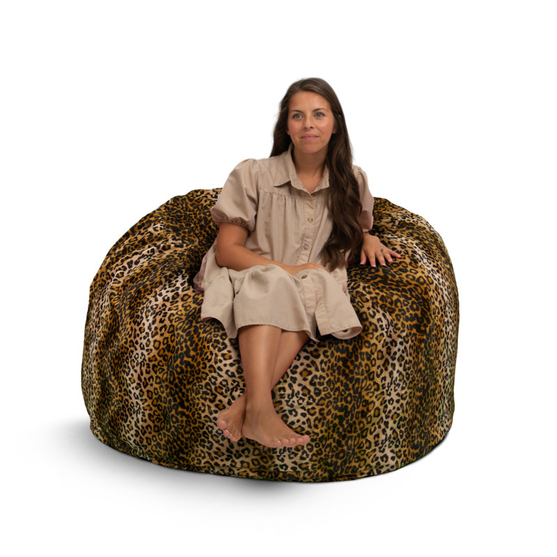  4000 (4 pi): Fauteuil à billes pour adolescent, adulte, fourrure léopard, 26"H x 46.5"W x 46.5"D