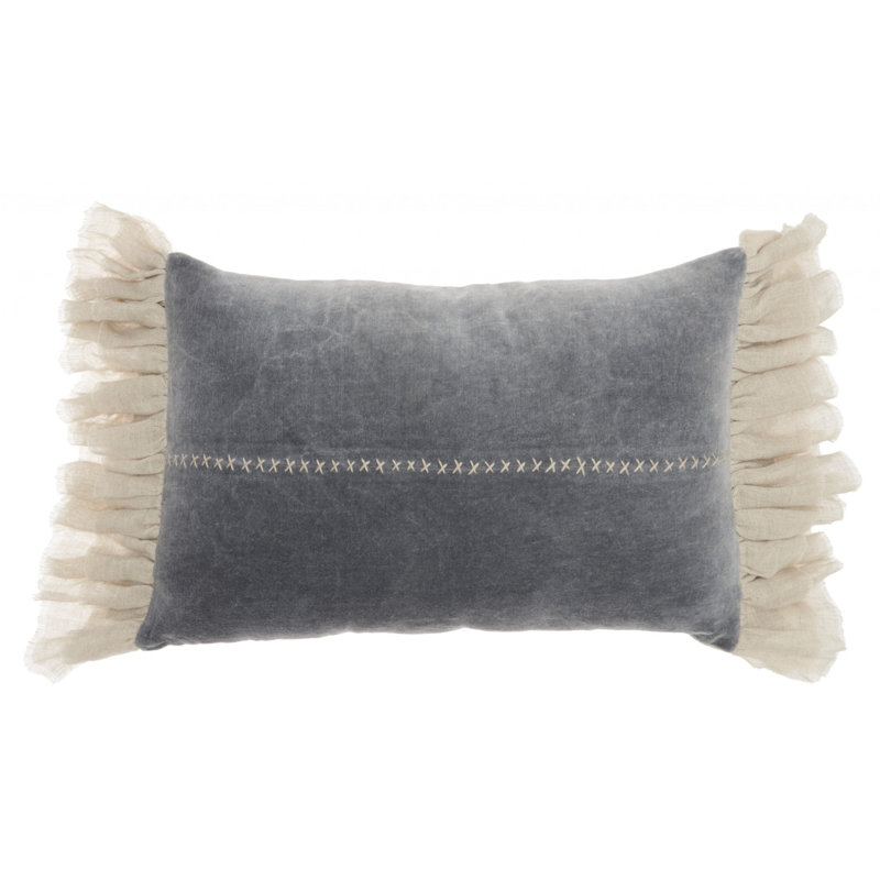 Coussin décoratif large en marbre à pampilles, Bleu, L 14 po x H 22 po x P 5 po