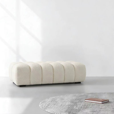 Banc rembourré en bois massif beige