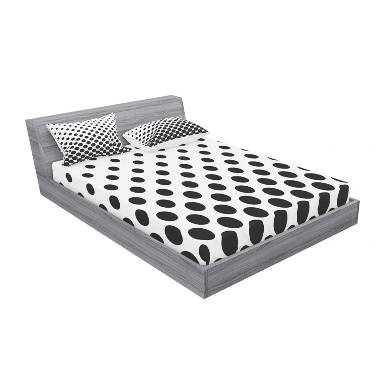 Microfiber Sheet Set, Full Sheet Set + Fitted Sheet + 2 Pillowcases, Black/White Polka Dots
