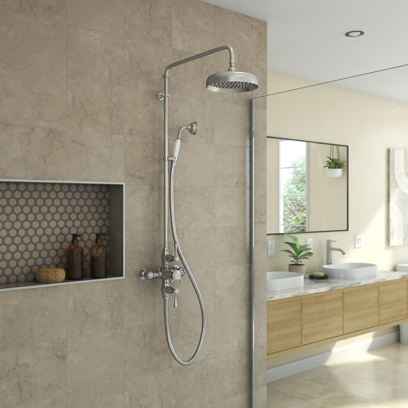 Abbey Thermostatic Rain Fall Shower Faucet Set with Hand Shower (Valve Included), Brushed Nickel